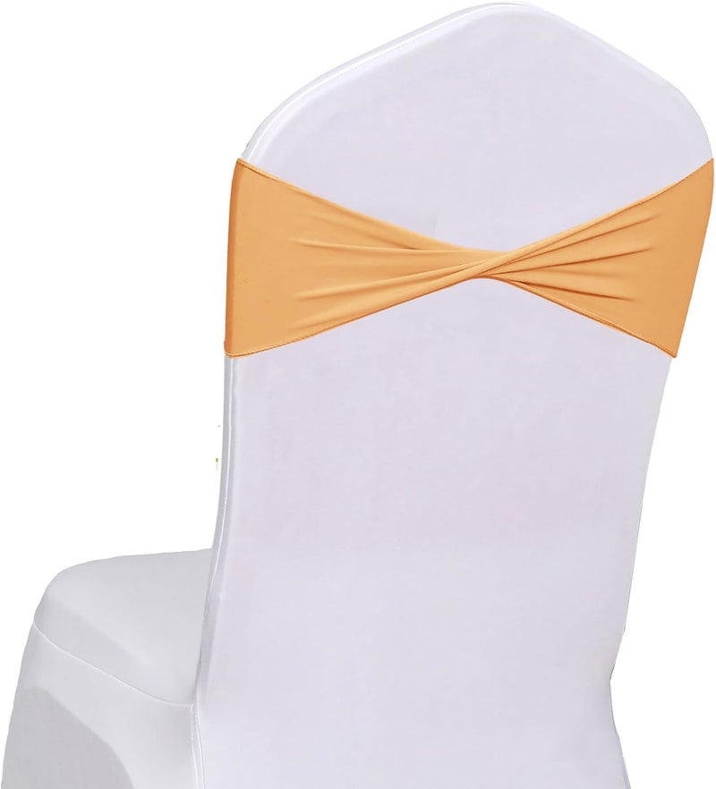 Fbewom Gold Chair Sashes Bows 50 Pcs Spandex Chair Bands Ties Without Buckle Decorations for Wedding Birthday Party Events Ceremony - Image 1